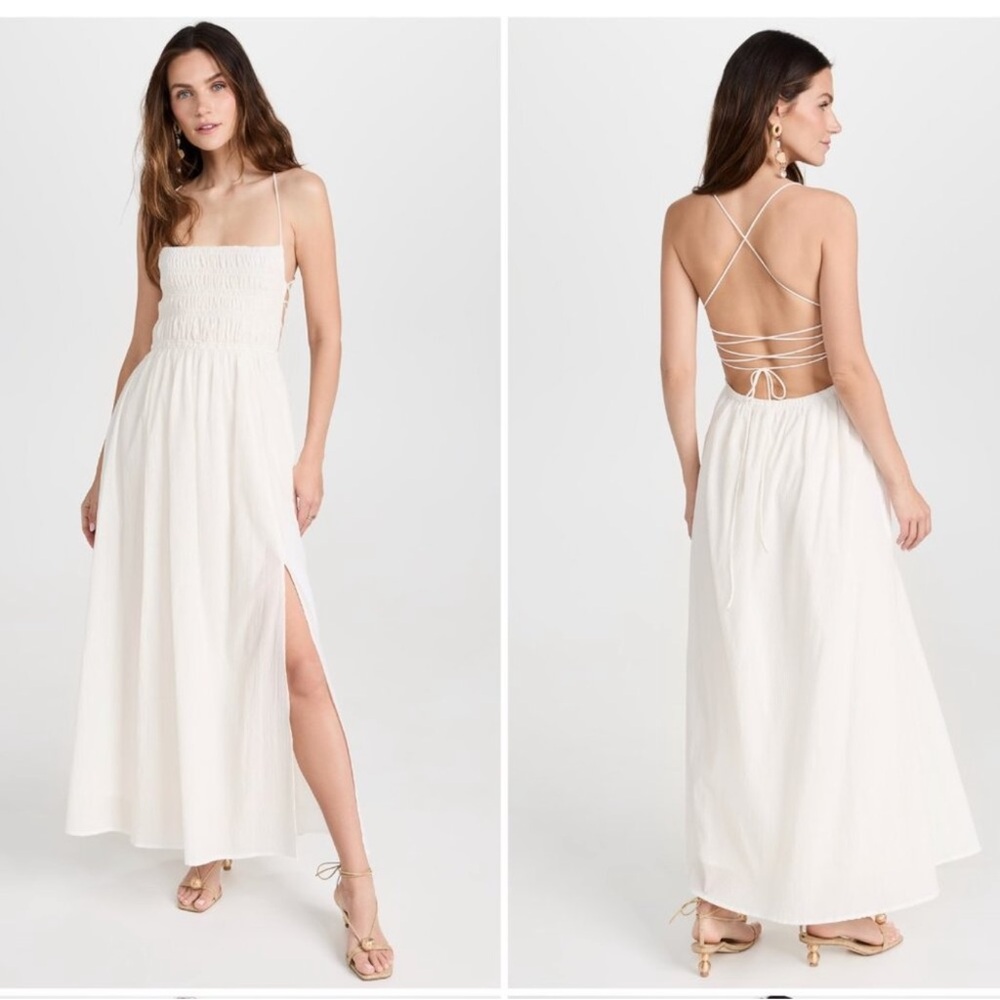 Astr White Backless Smocked Maxi Dress with Crisscross Ties